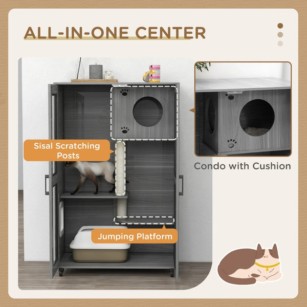 English Elm Pawhut Indoor Cat Enclosure Catio Villa with Scratching Posts Oak Furniture Style W2225P229157