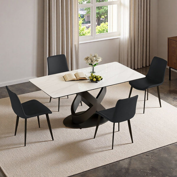 English Elm 71" Rectangular Dining Table – Modern Luxury Sintered Stone Top & Carbon Steel Base, Seats 6-8 Guests W2699S00078