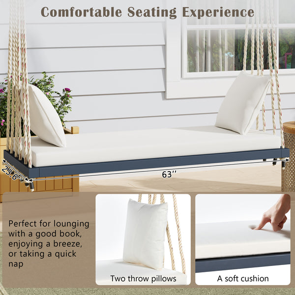 English Elm TOPMAX Acacia Wood Patio Swing Chair with Cushion & Pillows, 63" Comfortable Seat, 400lb Capacity Gray N717P210136E