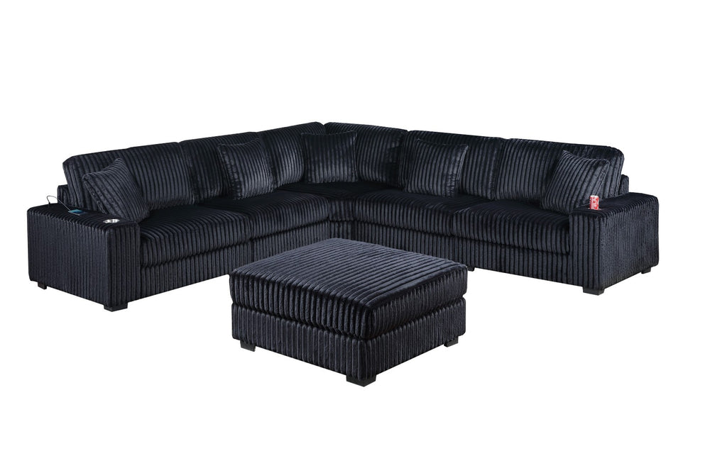 English Elm Contemporary Six Piece Modular Sectional in Jumbo Corduroy with Usb Port and Cup Holders B011S02234