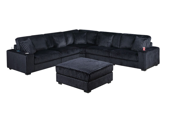 English Elm Contemporary Six Piece Modular Sectional in Jumbo Corduroy with Usb Port and Cup Holders B011S02234