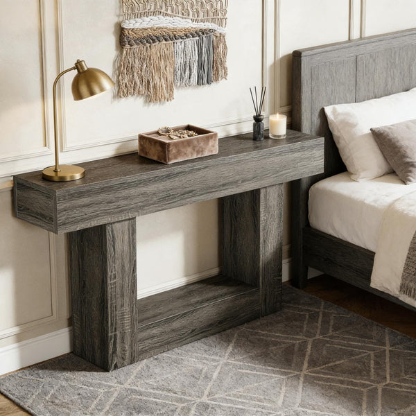 English Elm Practical Geometric Console Table with Matte Black Wood Grain Finish for Entryway or Sofa Dark Gray T3971P454069