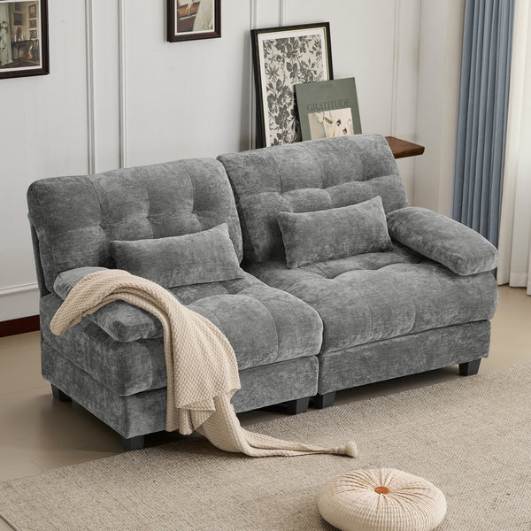 English Elm 67" Loveseat with 4-Position Recline, Plush Chenille Upholstery, 350lb/Seat Capacity, 2 Pillows, Easy Setup Gray W2606P359227