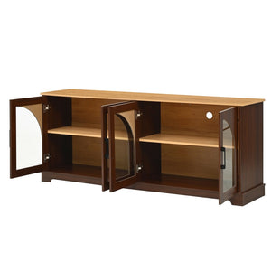 English Elm Farmhouse Media Console with Arched Glass Doors Wood Grain Two Tone Living Room Storage Walnut N721P411204P