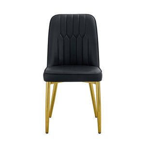 English Elm Table and Chair Set Marble Glass Top Gold Legs Black Pu Seats Modern Dining W1151S04650