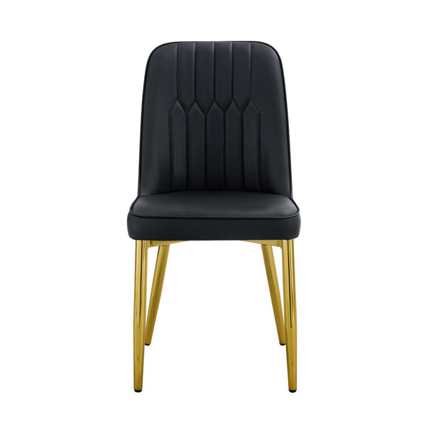 English Elm Table and Chair Set Marble Glass Top Gold Legs Black Pu Seats Modern Dining W1151S04650