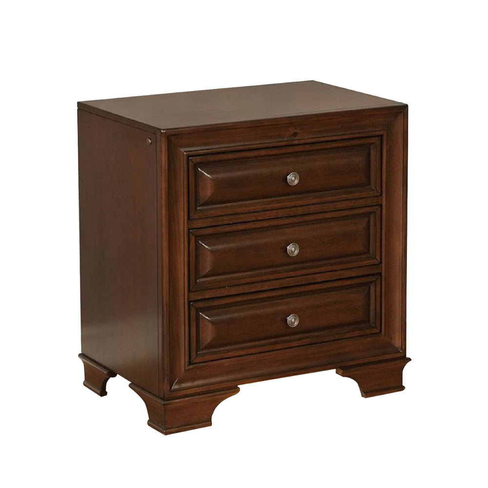 English Elm 3 Drawer Nightstand Brown Cherry with USB Power Outlet, LED Under-Drawer Lighting, Solid Wood Design B016P355925