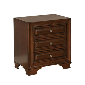 English Elm 3 Drawer Nightstand Brown Cherry with USB Power Outlet, LED Under-Drawer Lighting, Solid Wood Design B016P355925