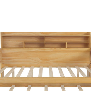English Elm Wooden Twin Daybed with Trundle Built-in Desk and Open Shelves for Kids Rooms Natural N733S373391M