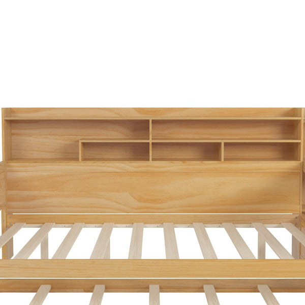 English Elm Wooden Twin Daybed with Trundle Built-in Desk and Open Shelves for Kids Rooms Natural N733S373391M