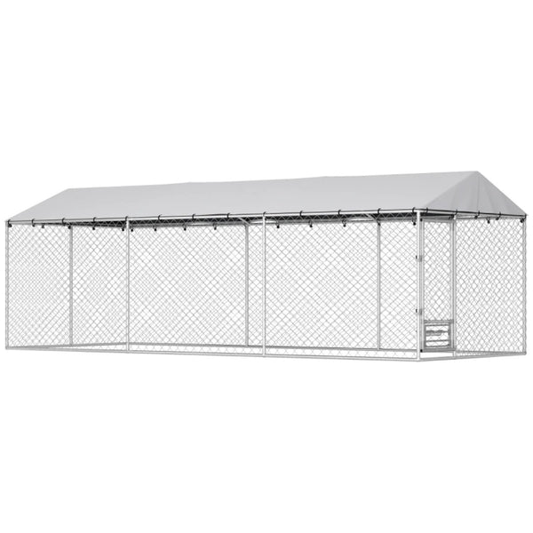 English Elm Large-sized Galvanized Steel Outdoor Dog Kennel with Oxford Fabric Weatherproof Roof T3971S00206