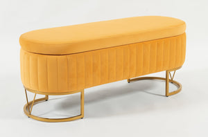 English Elm Oval Velvet Storage Bench with Metal Legs — Luxurious Upholstered Ottoman with Lift-Top Storage, 300lb Capacity, Modern Decorative Seating Mustard T3903P372930