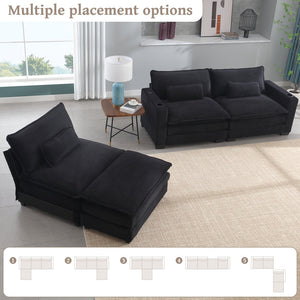 English Elm L Shape Sofa Couch With Usb Charging & Cup Holders, Cozy 3-Seater Sectional & Ottoman, Black W2100S00184