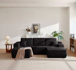 English Elm 104" Modular U-shape Sectional Plush Corduroy Deep Seat Sofa for Modern Living Spaces W3975S00035