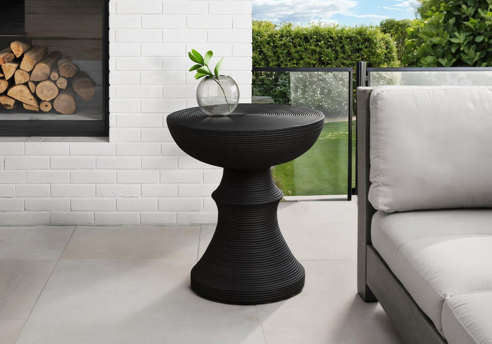 English Elm Accent Round Table Ribbed Sculptural Matte Black Magnesium Oxide Indoor Outdoor Use B2710P461674