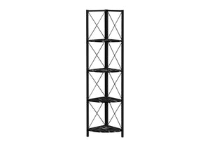 English Elm Bookshelf, Corner Etagere with Black Marble Laminate and Metal Frame for Modern Spaces B2710P219385