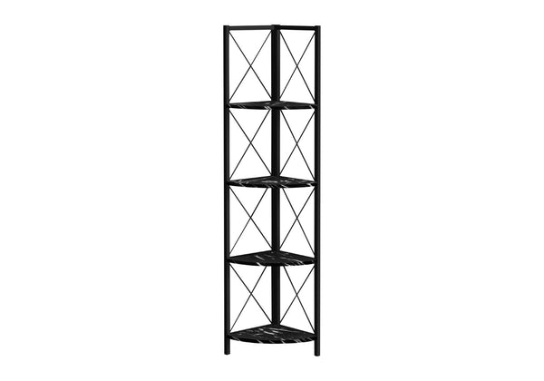 English Elm Bookshelf, Corner Etagere with Black Marble Laminate and Metal Frame for Modern Spaces B2710P219385