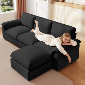 English Elm Cloud Sectional Sofa with Movable Chaise Soft Chenille Upholstery for Modern Living Rooms Black W1359S00065