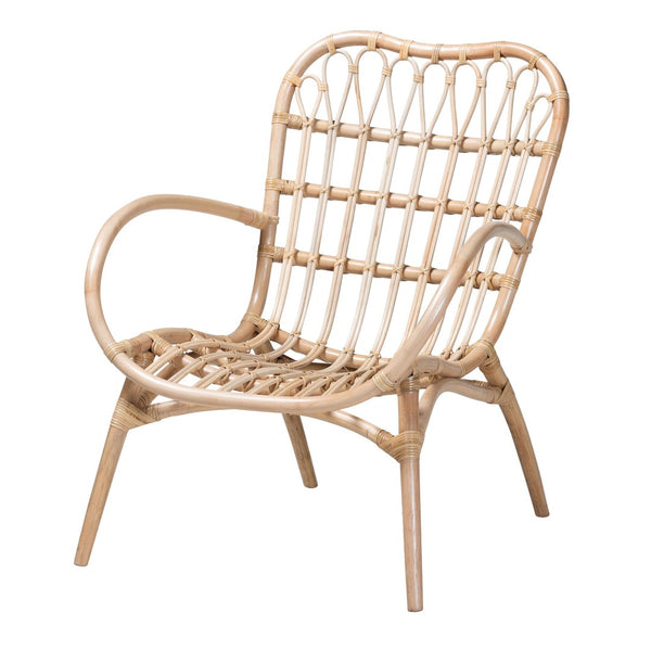 English Elm Modern Rattan Accent Chair Woven Openwork Back Bohemian Coastal Living Room Seat B2750P420377