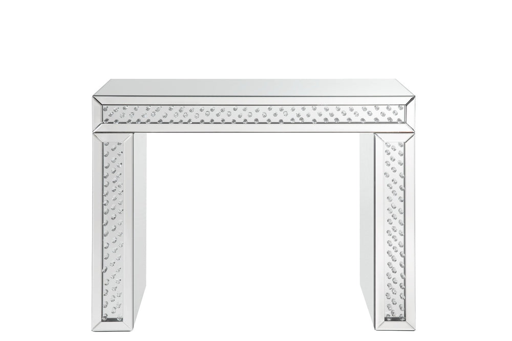 English Elm Nysa Glam Mirrored Vanity Desk with Faux Crystal Inlays and Matching Stool Included B2726P448766