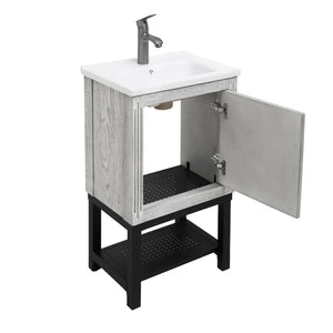English Elm 20" Compact Bathroom Vanity with Ceramic Sink, Textured Aluminum Faucet, Storage Cabinet & Shelf White W688P224408