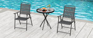 English Elm 3-piece Outdoor Bistro Set Foldable Slatted Chairs Tempered Glass Table Weather Resistant Black W3979S00010