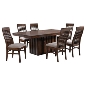 English Elm Baywind 7-Piece Modern Mango Oak Dining Set With Extension Table & Slat-Back Chairs For Gatherings B062S01266