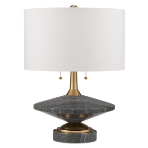 Jebel Table Lamp - Mid-Century Modern Design with Turned Stone, Warm Brass Accents & Beige Shade