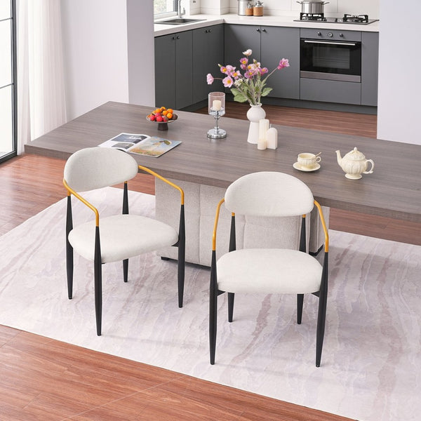 English Elm Modern Upholstered Dining Chairs Set of 2 Beige Fabric Gold Arm Black Frame W5501P462415