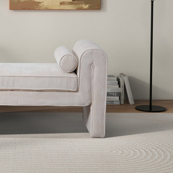 English Elm Ashcroft Furniture - Regent Cream Chenille Bench with High-Density Foam Cushion, Kiln-Dried Frame, 64x21x28 Ready-to-Use B183P255254