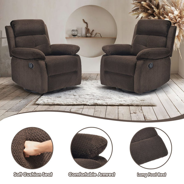 English Elm Small Rocker Swivel Recliner Chair with 360° Swivel, 30° Rocking and Adjustable 90–150° Recline Comfortability Chocolate T3623P380414