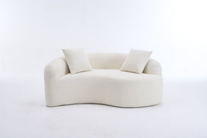 English Elm LY-042 Zen-Inspired S-Curved Dual-Depth Loveseat with Chenille Upholstery, Ready-to-Use Comfort White W2231P329713