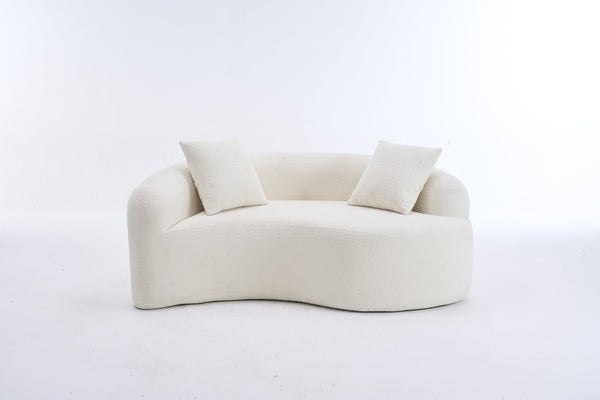 English Elm LY-042 Zen-Inspired S-Curved Dual-Depth Loveseat with Chenille Upholstery, Ready-to-Use Comfort White W2231P329713
