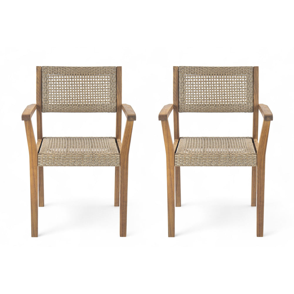English Elm Christopher Knight Home® - Amaris Acacia Outdoor Dining Chairs Set of 2 with Teak Finish & Wicker Accents, Weather‑Resistant Comfort N775P237216T