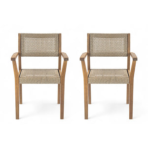 English Elm Christopher Knight Home® - Amaris Acacia Outdoor Dining Chairs Set of 2 with Teak Finish & Wicker Accents, Weather‑Resistant Comfort N775P237216T