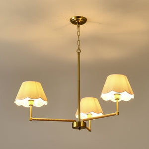 English Elm 3-light Gold Rope Wrapped Chandelier with Fabric Shades for Dining and Living Rooms W5008P391554