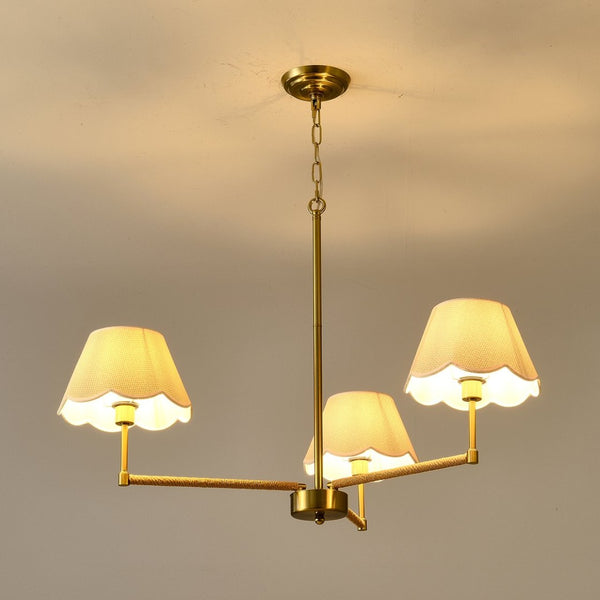 English Elm 3-light Gold Rope Wrapped Chandelier with Fabric Shades for Dining and Living Rooms W5008P391554