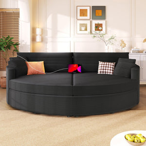 English Elm Oversized Double Chaise Lounge Sofa Bed With Usb Ports - Stylish Corduroy Comfort For Living Room N719S002160B-GIGA