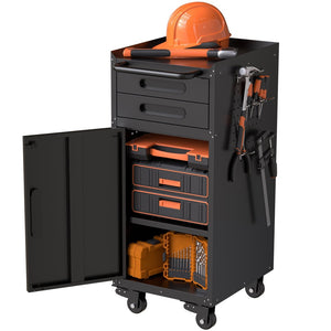 English Elm 34.3" Slim Steel Rolling Cabinet with Locking Door Two Drawers for Garage Workshop T2398P442675