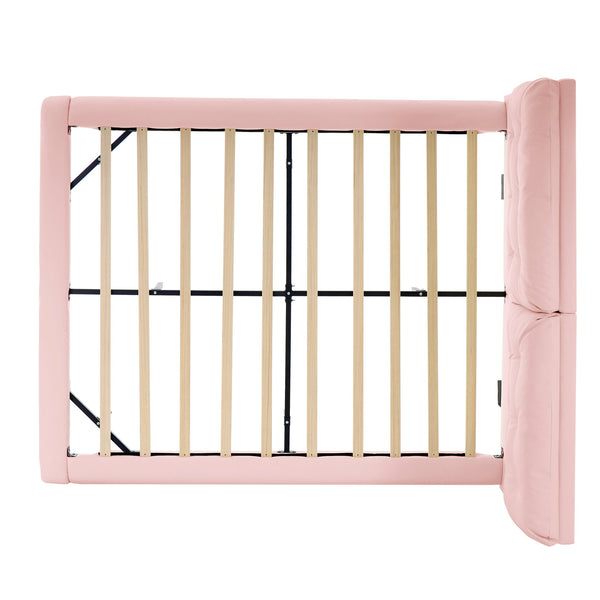 English Elm Christopher Knight Home® - Queen Plush Leather Upholstered Bed Frame with Wingback Headboard, Wavy Footboard, Quiet Support Pink 37.59 L x 32.25 W x 13 H N761S0000022H