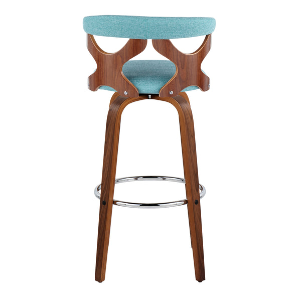 English Elm Gardenia Mid-Century 30" Barstool with Swivel, Padded Fabric Seat and Walnut Legs with Chrome Rest Teal B202S00574