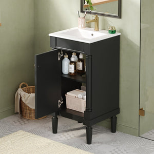 English Elm 18" French Style Vanity with Ceramic Sink Soft Close Door and Adjustable Shelf Black N710P415332B