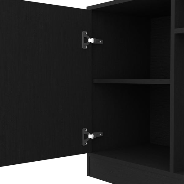 English Elm Entertainment Center Black for TVs up to 78", Double-Door Storage, Six Shelves, Engineered Wood, FSC Certified B097S00091