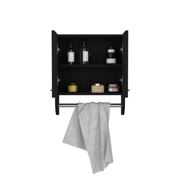 English Elm Optim Wall Mounted Bathroom Cabinet with Towel Bar and Two Adjustable Interior Shelves Black B070P234353