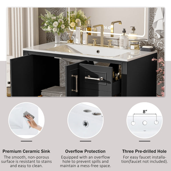 English Elm 36" Traditional Bathroom Vanity with Ceramic Sink, Solid Wood Cabinet, Soft-Close Doors & Drawers Black N729P251630B