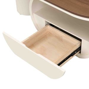 English Elm Luxury Oval Coffee Table with Drawer 47.24" — Sturdy White Metal Frame, Adjustable Feet, 110lb Capacity W821S00032