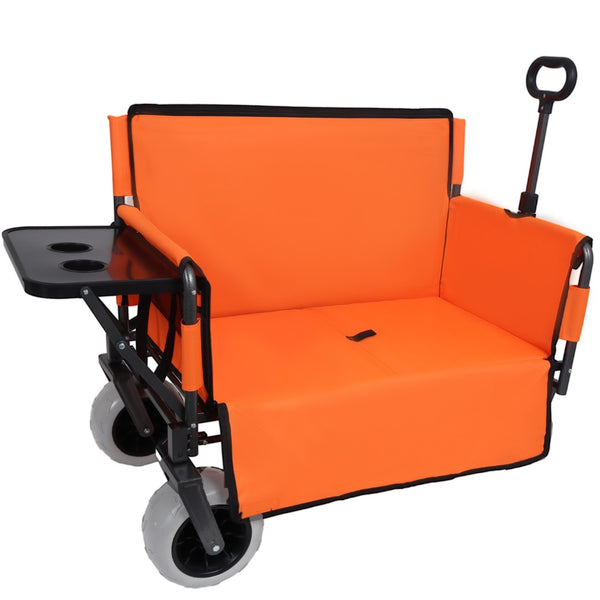 English Elm 3-in-1 Folding Wagon with Bench Seat Tabletop and All-terrain Beach Tires for Camping Orange W2932P320637
