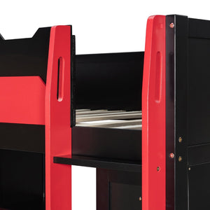 English Elm Full Size Loft Bed with Rgb Lighting Usb Charging Desk Wardrobe and Storage Shelves Red LT000387AAJ