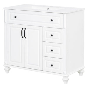 English Elm 36" Elegant Bathroom Vanity With Ceramic Sink, Solid Wood Cabinet, Modern Storage & Black Handles N725P356069K