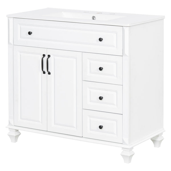 English Elm 36" Elegant Bathroom Vanity With Ceramic Sink, Solid Wood Cabinet, Modern Storage & Black Handles N725P356069K